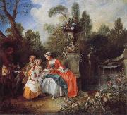 Nicolas Lancret A Lady in a Garden Taking coffee with some Children oil painting reproduction